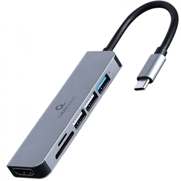 000 Gembird Adapter USB‑C 6n1, HDMI 4K + VGA 1080p + USB 3.1 + PD 60W + SD + Audio