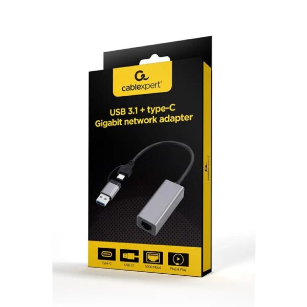 Adapter Rrjeti Gembird – USB 3.1 + USB-C në LAN Gigabit