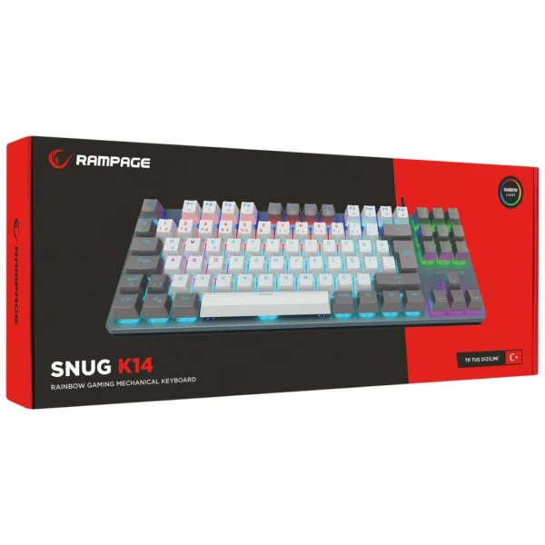 4 Tastierë Gaming Rampage SNUG K14 TKL RGB – Red Switches, e bardhë/hiri