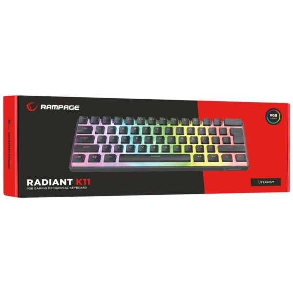 ra1 Tastierë Gaming Rampage RADIANT K11 RGB – Red Switches (60%), USB, e zezë