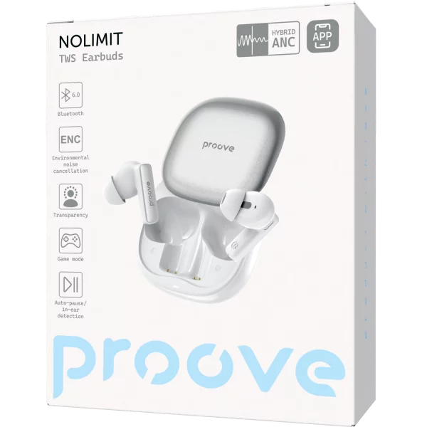 Dëgjuese Wireless Proove NoLimit TWS with Hybrid ANC (APP), të bardha