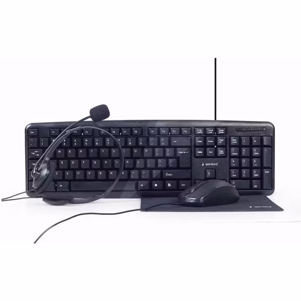 Set tastiere Gembird 4-në-1 për zyrë (tastierë + maus + mouse pad + kufje), layout US (KBS-UO4-01)