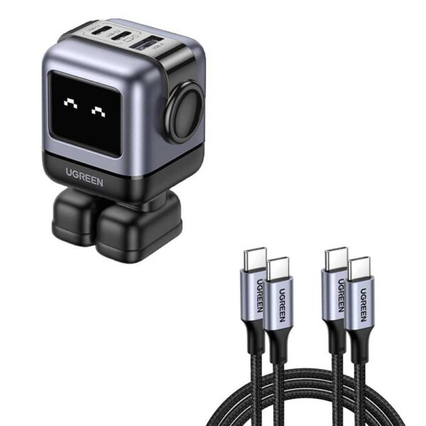 UGREEN Karikues i Shpejtë GaN Robot 65W (2 USB-C + 1 USB-A) – Gri